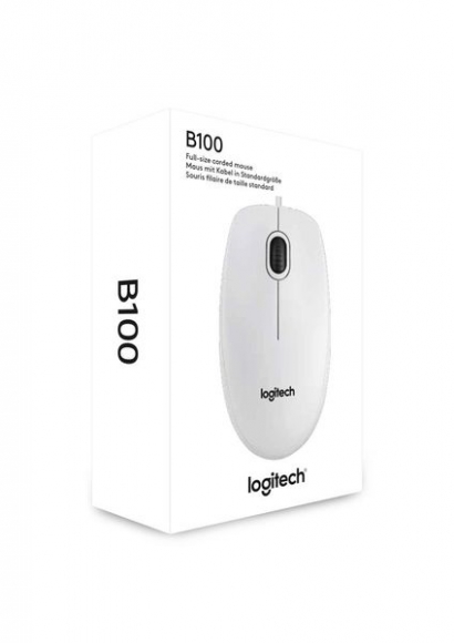 Logitech Maus B100 weiß, kabelgebunden USB, Optisch, 800dpi, Business