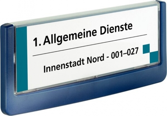 Türschild aus ABS und Acryl Sichfenster 149x52,5mm, dunkelblau