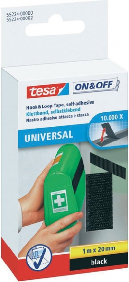 tesa Klettband zum Aufkleben Abmessung: 20mm x 1m, schwarz