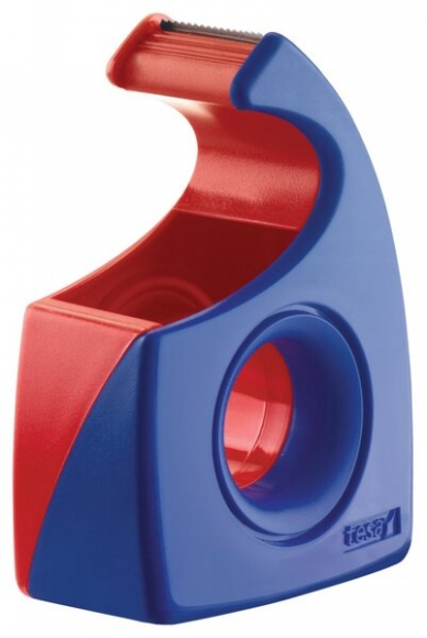 Handabroller für Klebefilm 19mm x 10m tesa Easy Cut, rot-blau