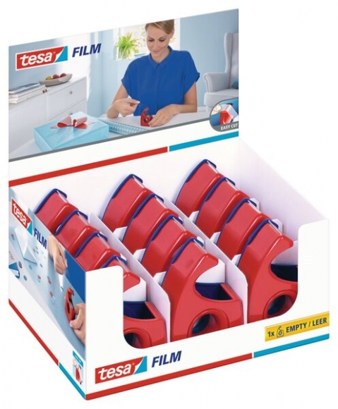 Handabroller für Klebefilm 19mm x 10m tesa Easy Cut, rot-blau