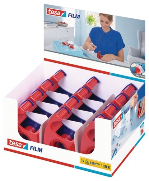 Handabroller für Klebefilm 19mm x 10m tesa Easy Cut, rot-blau