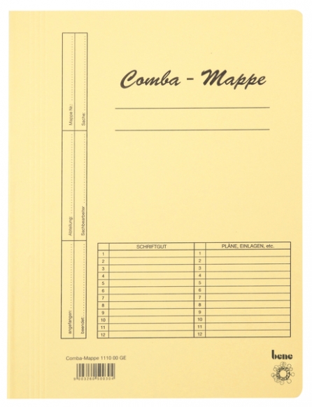 Combamappe A4, 250g, gelb, mit Heftmechanik und 3 Flügeln
