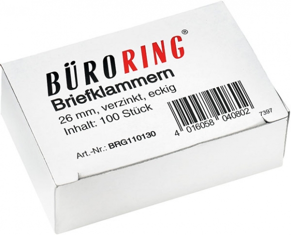 Büroring Briefklammern 26mm/100 verzinkt spitz-eckig