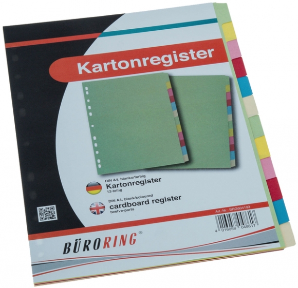 Büroring Karton Register A4 12-tlg. 5-farbig, 175g/qm
