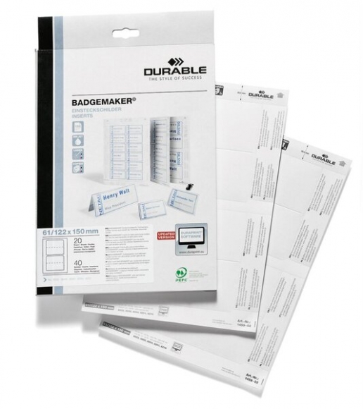 Einsteckschilder für Namensschilder Badgemaker 61 x 150 mm, A4, 20 Bogen