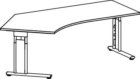 Schreibtisch 135° links Buche/Silber, C-Fuß Flex