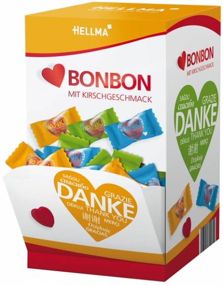 Herz-Bonbon mit Danke-Aufdruck in verschiedenen Sprachen