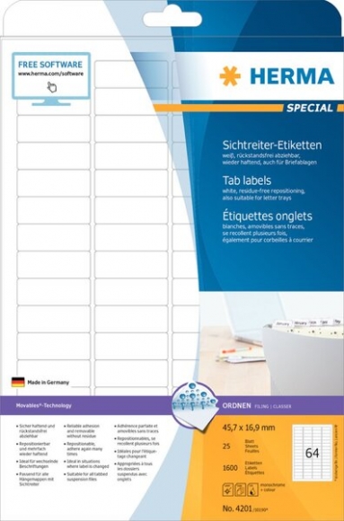 Etikett 45,7x16,9mm Sichtreiter Mov A4 1600Et 25Bl 64Et Bl LaserInkCopy