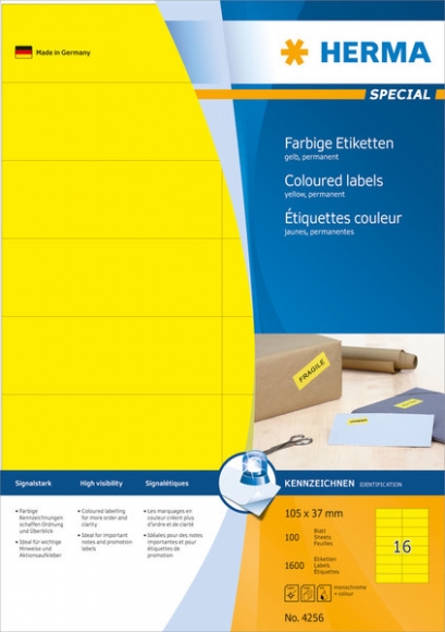 Farbige Etiketten 105x37mm gelb, matt, für alle PC-Drucker, MFC etc.