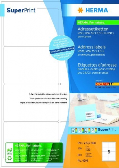 Etikett I+L+K 99,1x67,7mm weiß 100 Blatt=800 Stück