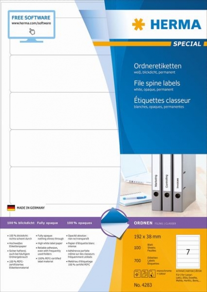 Etikett 192x38mm Ordner weiss A4 700Et 100Bl 7Et Bl LaserInkCopy