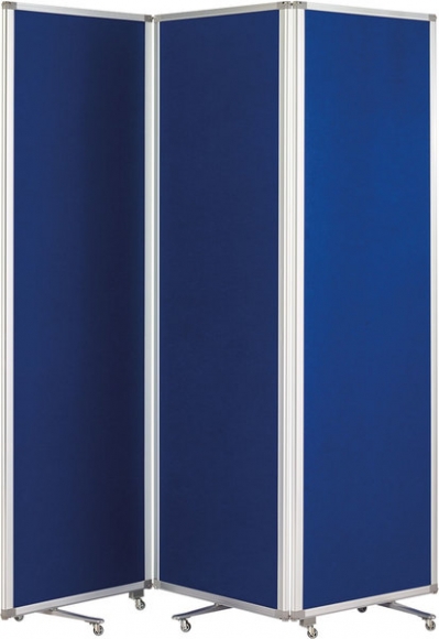 Filzwand, mobil, klappbar, blau 3 x 1800x600mm, Alurahmen
