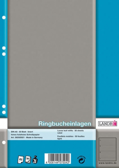 Ringbucheinlagen A5 liniert 70g chlorfrei 50 Blatt