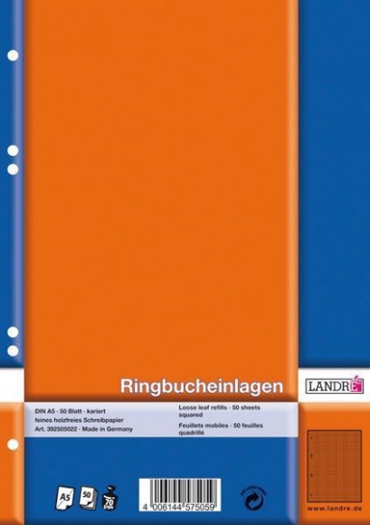 Ringbucheinlagen A5 kariert 70g chlorfrei 50 Blatt