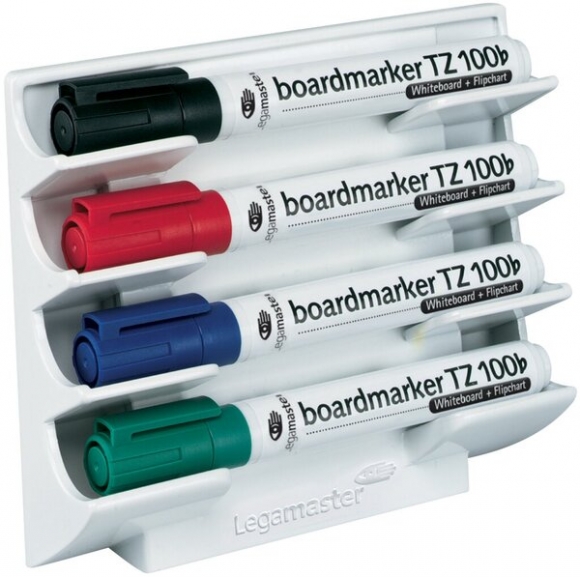 Whiteboard Markerhalter magnethaft für 4 Boardmarker, weiß