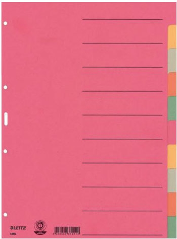 Kartonregister A4 10-Teilig 5-farbig durchgefärbt, blanko