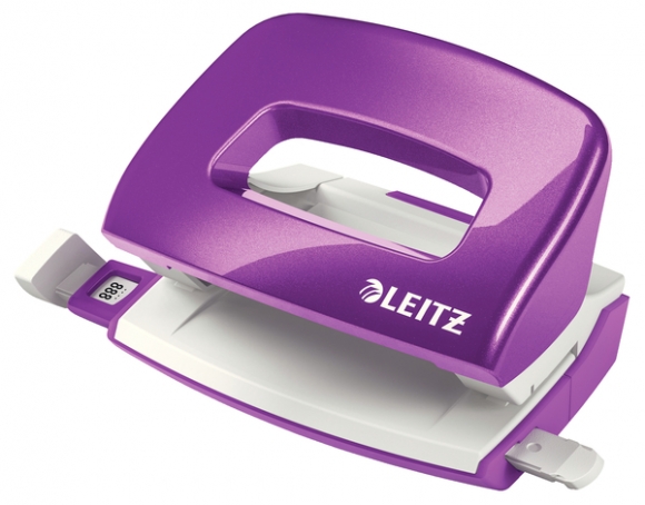 Leitz WOW Locher Mini, 10 Blatt violett, Metall, mit Anschlagschiene