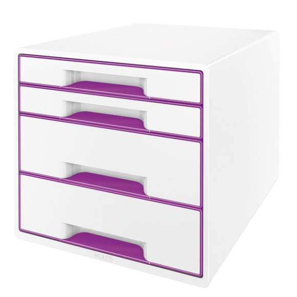 Ablagebox WOW Cube 4 Schubladen, weiß/violett, mit Auszugstopp und
