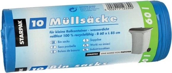 Müllbeutel, LDPE, 60l, 85x60cm, blau