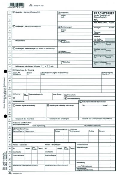 Frachtbrief für den gewerblichen Güterfrachtvehrkehr, DIN A4, SD,