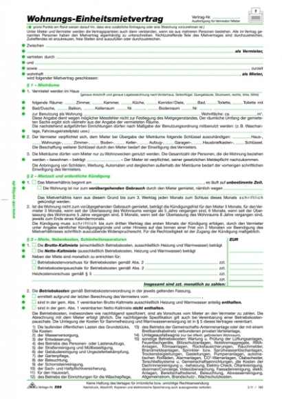 Mietvertrag für Wohnungen A4 4-seitig
