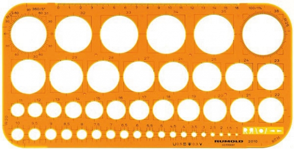 Kreisschablone Ø 1 mm - 36 mm, orange mm-Teilung, Tuschekante