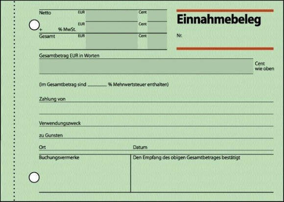 Einnahmebebeleg A6quer 50 Blatt grün