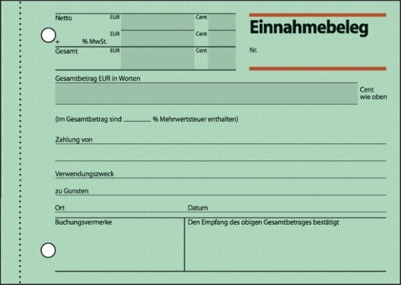 Einnahmebebeleg A6quer 50 Blatt grün