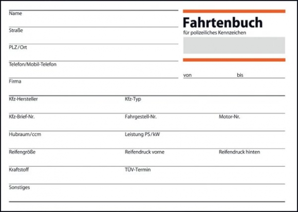 Fahrtenbuch A6 quer 44 Blatt Mit Gesamtübersicht gefahrener