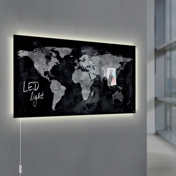 Glas-Magnetboard Artverum, World, LED-light, inkl. starker Magnete,