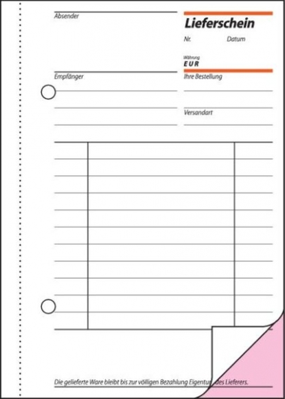 Lieferschein A6 Mit Empfangsschein 2. Blatt bedruckt, m. Blaupapier