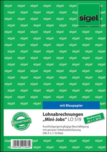 Lohnabrechnung Mini-Job, A5, 50 Blatt, mit Blaupapier