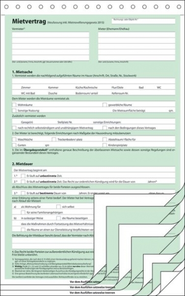 Mietvertrag A4 hoch selbdurchschreibend 4x2 Blatt