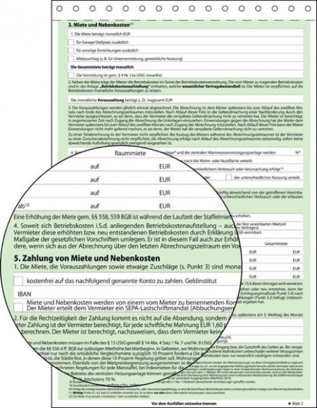 Mietvertrag A4 hoch selbdurchschreibend 4x2 Blatt