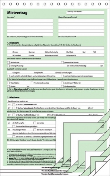 Mietvertrag A4 hoch selbdurchschreibend 4x2 Blatt