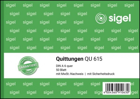 Quittung A6 quer 50 Blatt weiss mit Sicherheitsdruck u. MwSt-Nachweis