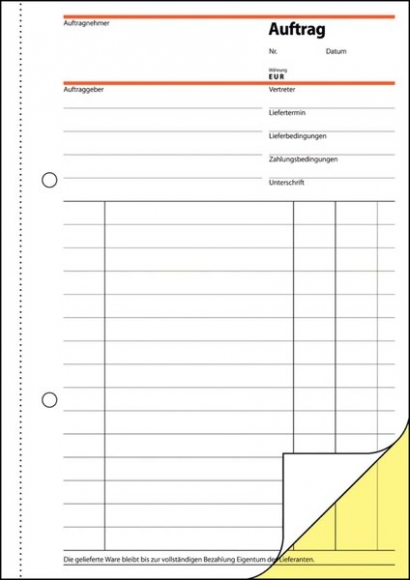 Auftrag A5hoch 2x40 Blatt weiss 1. und 2. Blatt bedruckt, sd