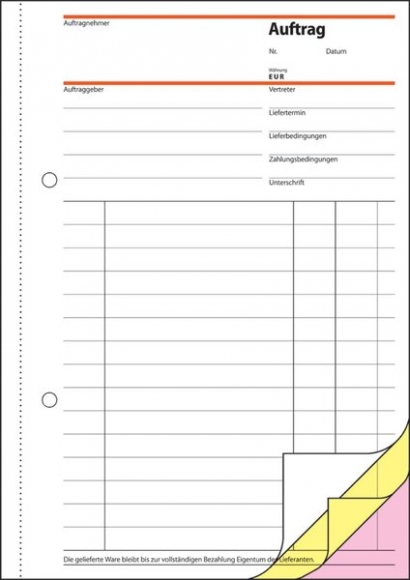 Auftrag A5 hoch 1.,2. und 3. Blatt bedruckbar, selbstdurchschreibend