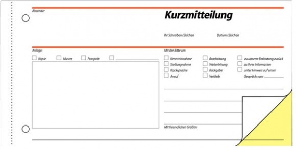 Kurzmitteilung 1/3 A4 quer 1.u.2. Blatt bedruckt sd