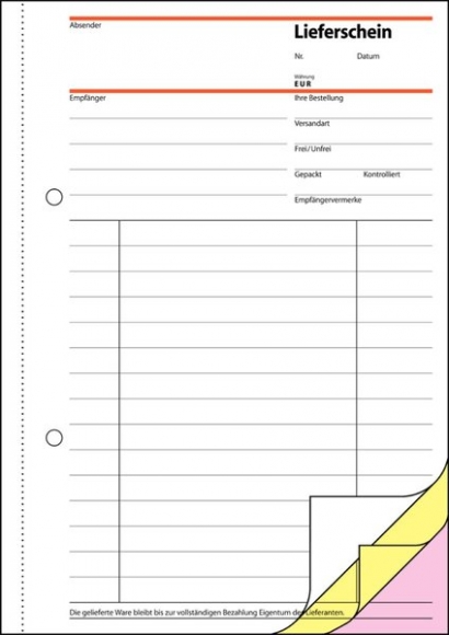 Lieferschein A5 hoch mit Empfangs- schein, 1.u.2.Bl. bedruckt sd