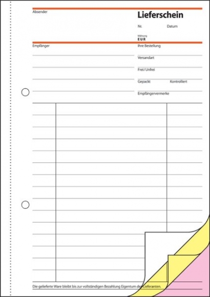 Lieferschein A5 hoch mit Empfangs- schein, 1.u.2.Bl. bedruckt sd