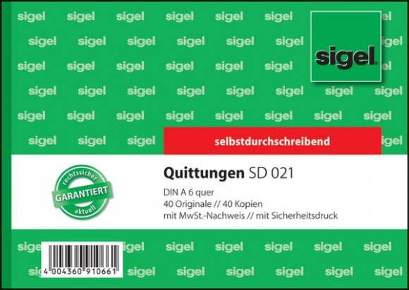 Quittung A6quer 2x40 Blatt weiss 1. und 2. Blatt bedruckt sd