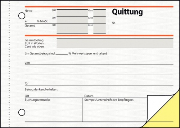 Quittung A6quer 2x40 Blatt weiss 1. und 2. Blatt bedruckt sd