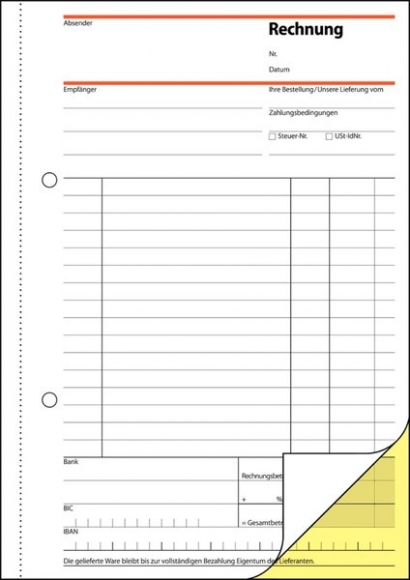 Rechnung A5hoch 2x40 Blatt weiss 1. und 2. Blatt bedruckt sd