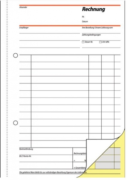 Rechnung A5hoch 2x40 Blatt weiss 1. und 2. Blatt bedruckt sd