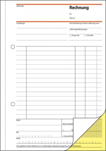 Rechnung A5hoch 2x40 Blatt weiss 1. und 2. Blatt bedruckt sd