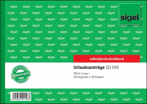 Urlaubsantrag A5q, SD, 2x40 Blatt, 1.+2. Blatt bedruckt