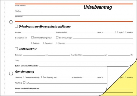 Urlaubsantrag A5q, SD, 2x40 Blatt, 1.+2. Blatt bedruckt