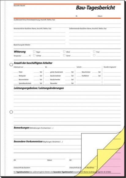 Bautagebuch A4 hoch 1.,2.u.3. Blatt bedruckt, selbstdurchschreibend